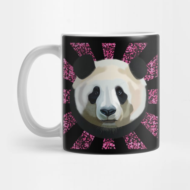 Striking Panda bear on Pink Random Spotted patterned sun rays by KateVanFloof